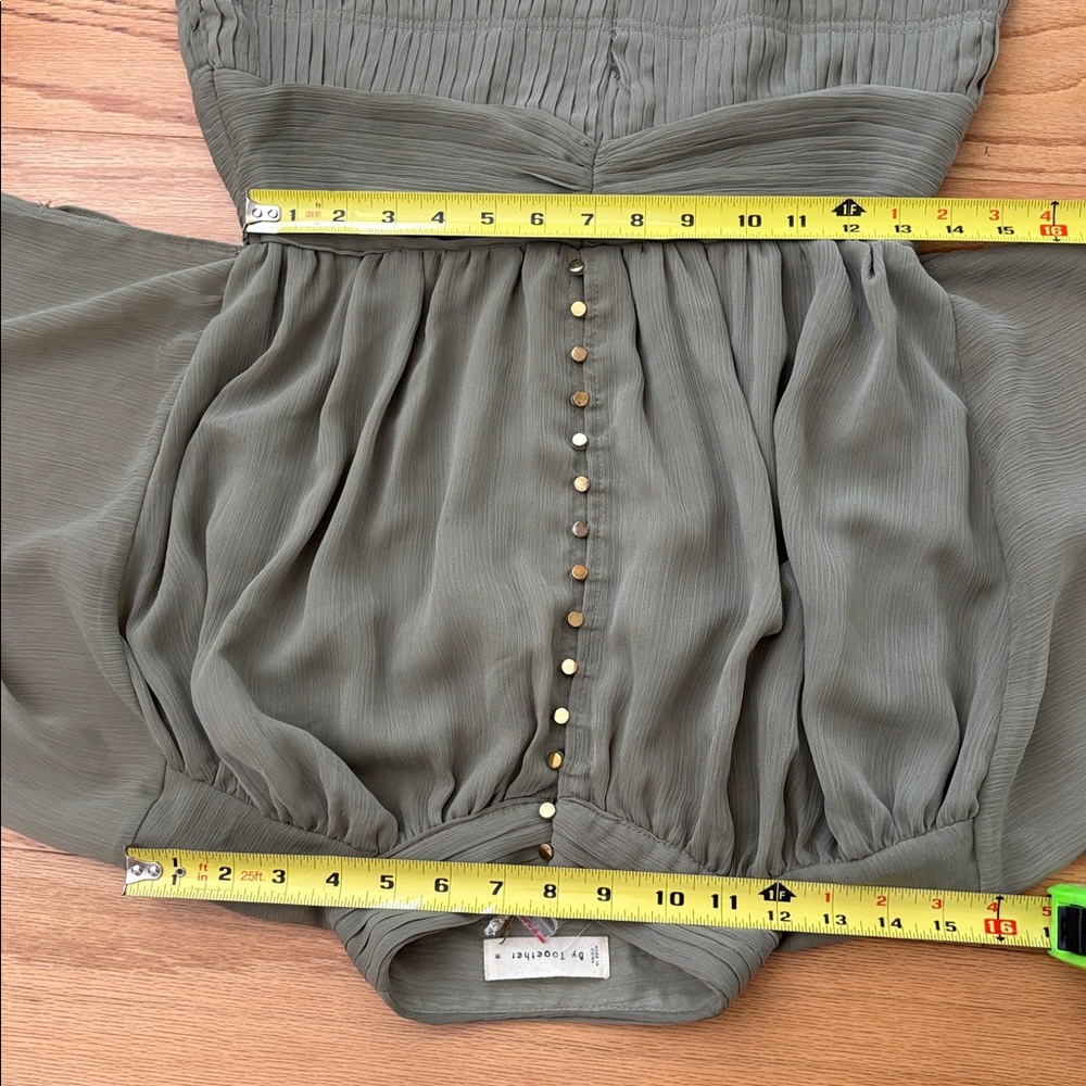 By Together $110 clothing button down fiddle dress ruffles olive green Medium M - Picture 14 of 17